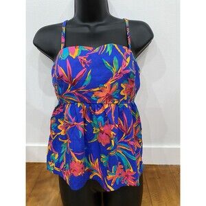 J. Crew Size 2 Tropical Blue Pink Back Tank Floral Print Bow Tie Back